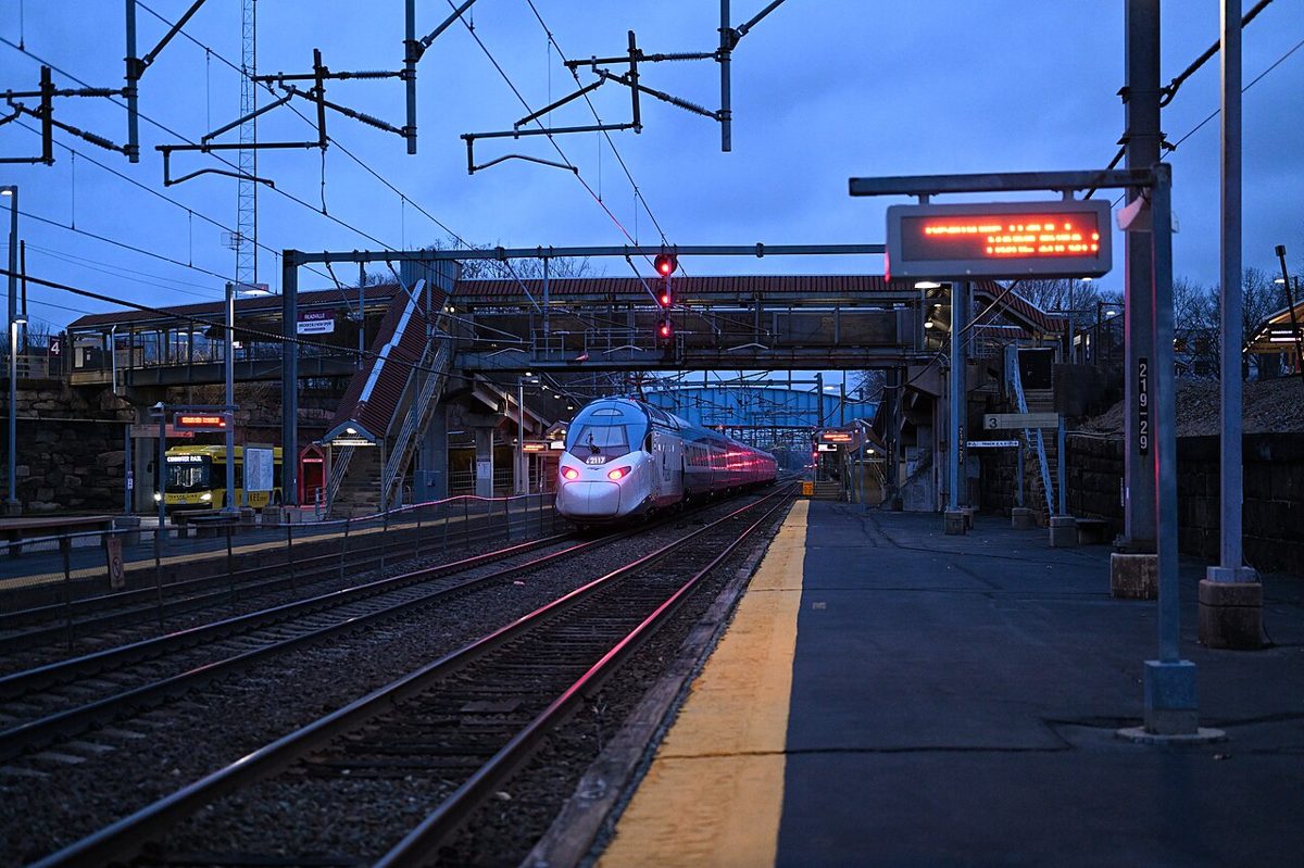 Train at Readville station in Hyde Park, Boston