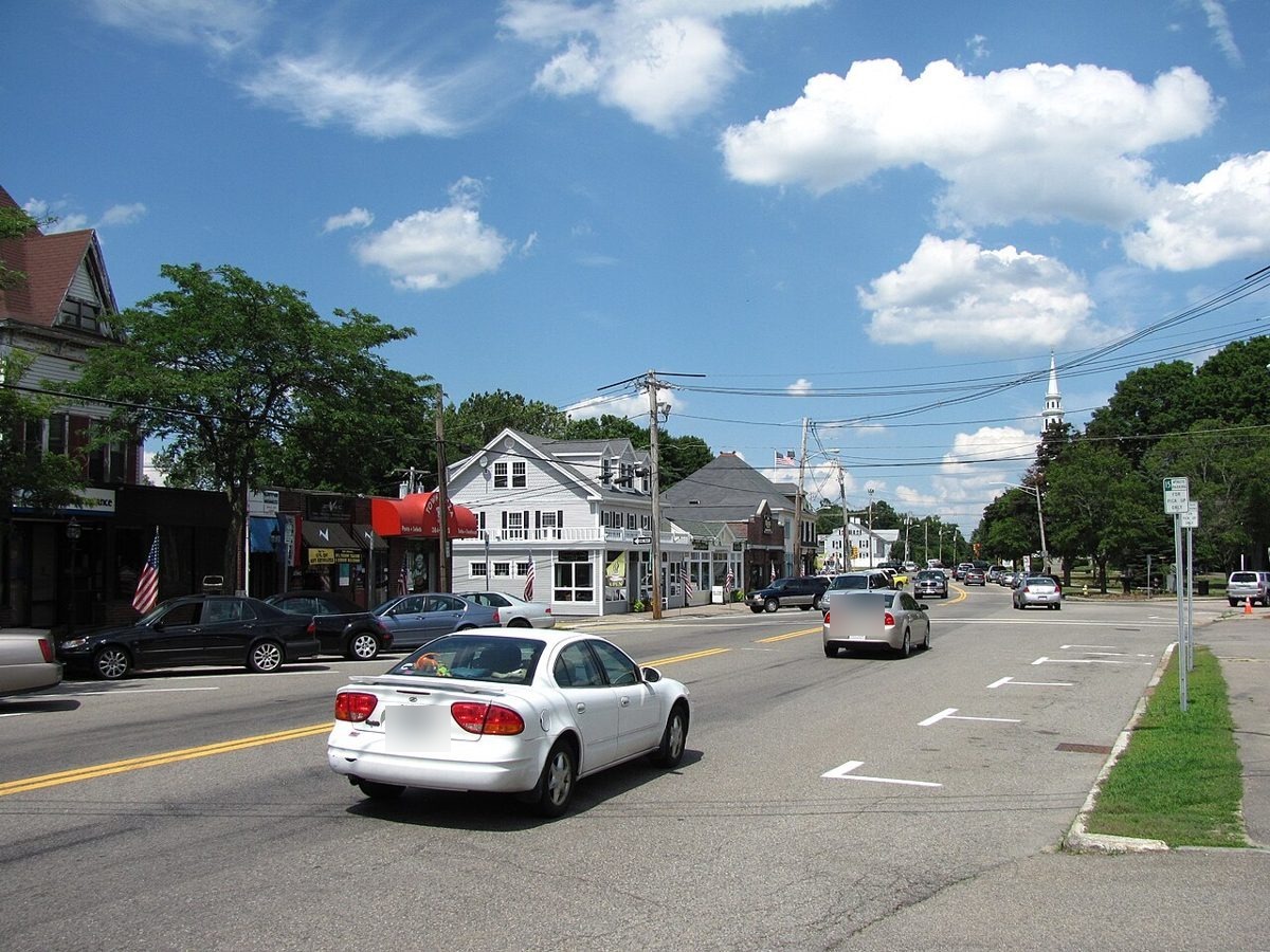 South Street in the village center of Wrentham, Massachusetts